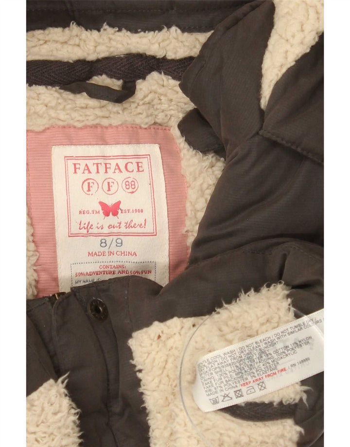 Fat Face Wattierte Jacke mit Kapuze für Mädchen, 8–9 Jahre, braunes Polyester