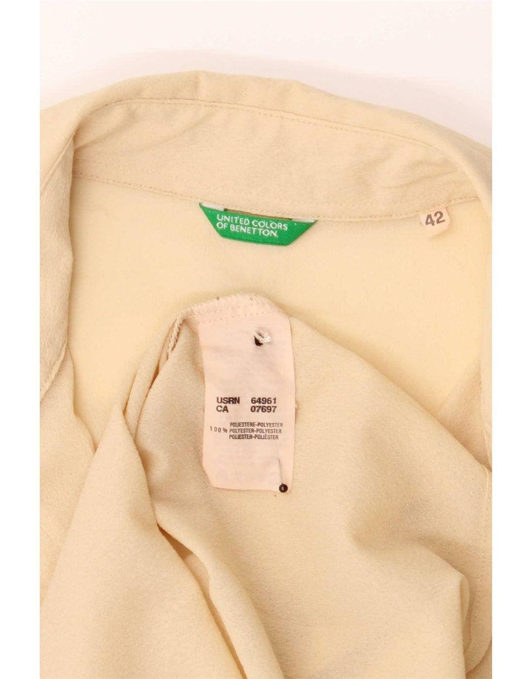 Benetton Damen Durchsichtige Hemdbluse IT 42 Mittelbeige Polyester