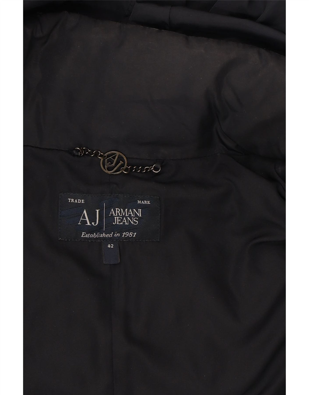 ARMANI JEANS Womens Hooded Padded Coat IT 42 Medium Black Polyester