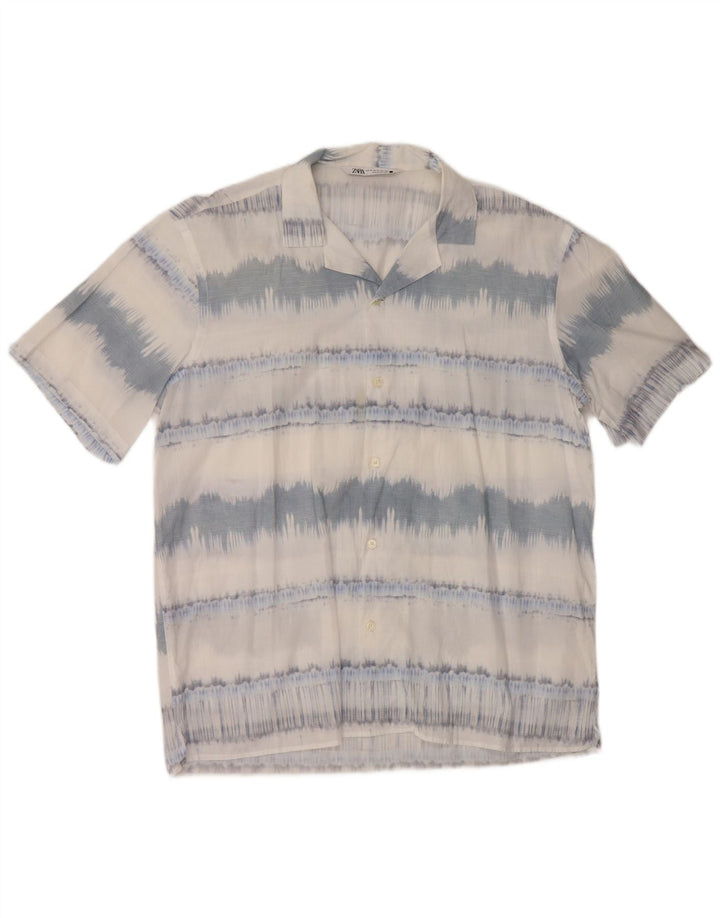 ZARA Herren Kurzarmhemd XL blau gestreift aus Baumwolle