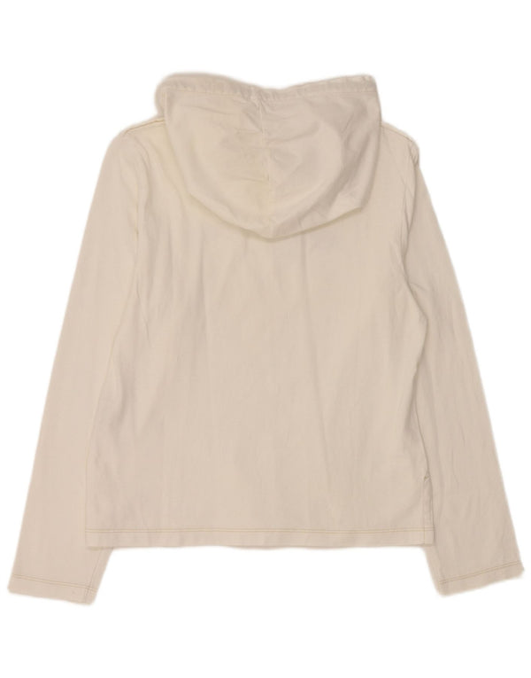 REPLAY Damen-Oberteil mit Kapuze und Grafik, langärmlig, UK 14, Größe L, weiße Baumwolle