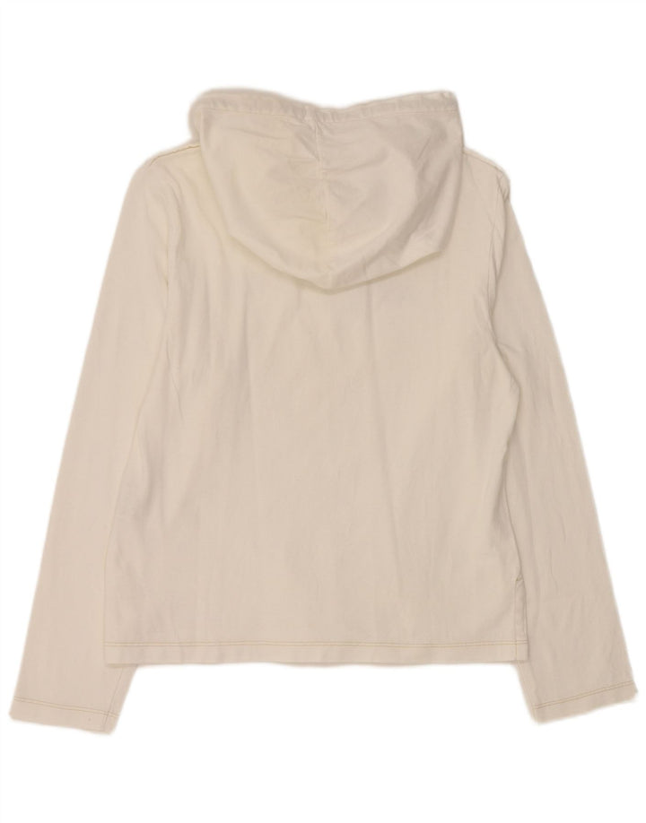 REPLAY Damen-Oberteil mit Kapuze und Grafik, langärmlig, UK 14, Größe L, weiße Baumwolle