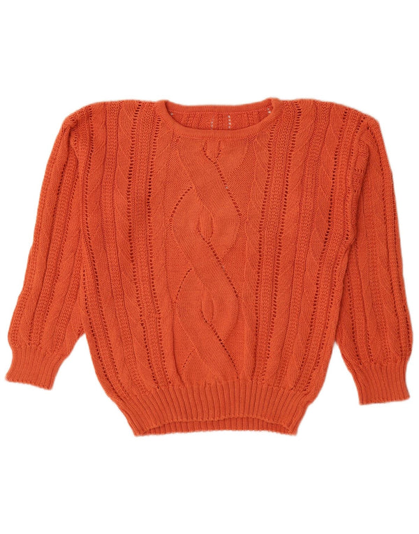 VINTAGE Damen Pullover mit Rundhalsausschnitt UK 14 Mittelorange