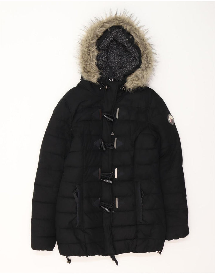 SUPERDRY Wattierte Damenjacke mit Kapuze, UK 12, Mittelschwarz, Polyester