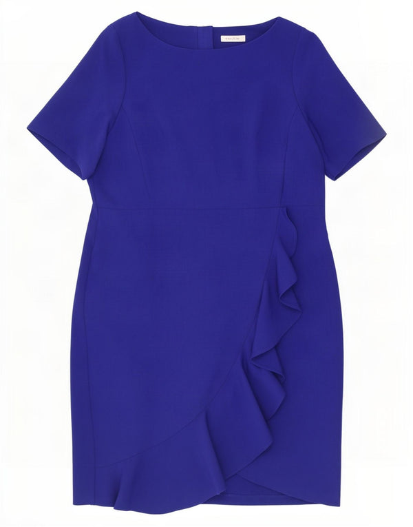 Marks & Spencer Damen Per Una Etuikleid mit Rüschen vorne UK 20 2XL Blau