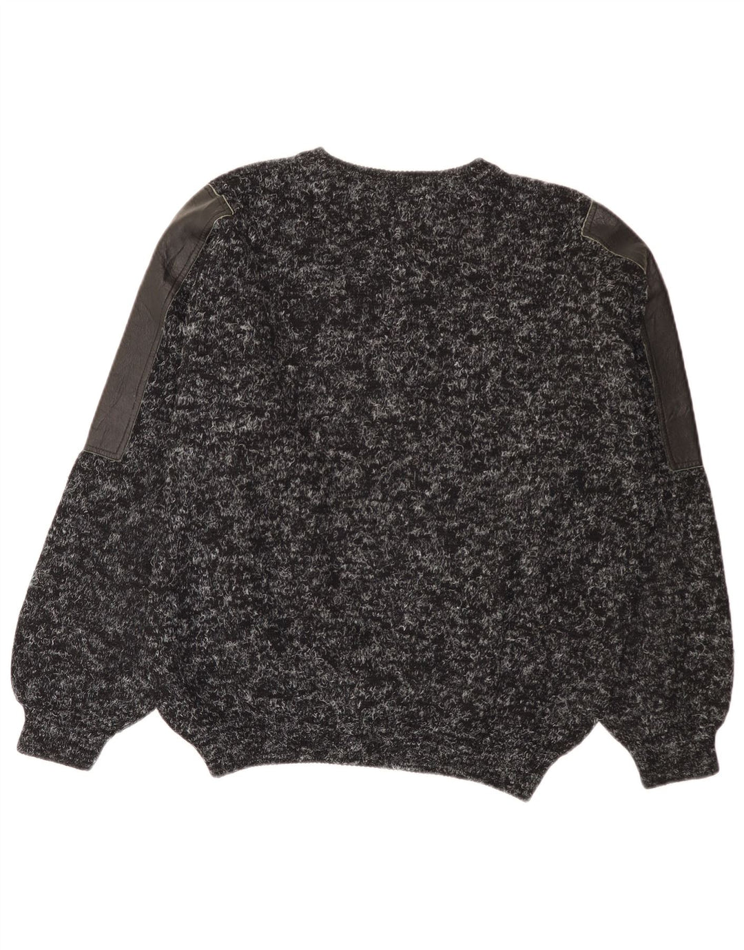 Vintage Herren Pullover mit Rundhalsausschnitt, groß, schwarz, Patchwork-Wolle