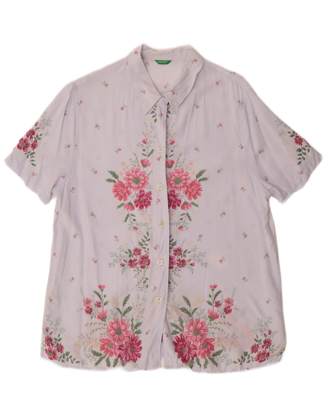 Benetton Damen Kurzarmhemd IT 46 Große blaue Viskose mit Blumenmuster