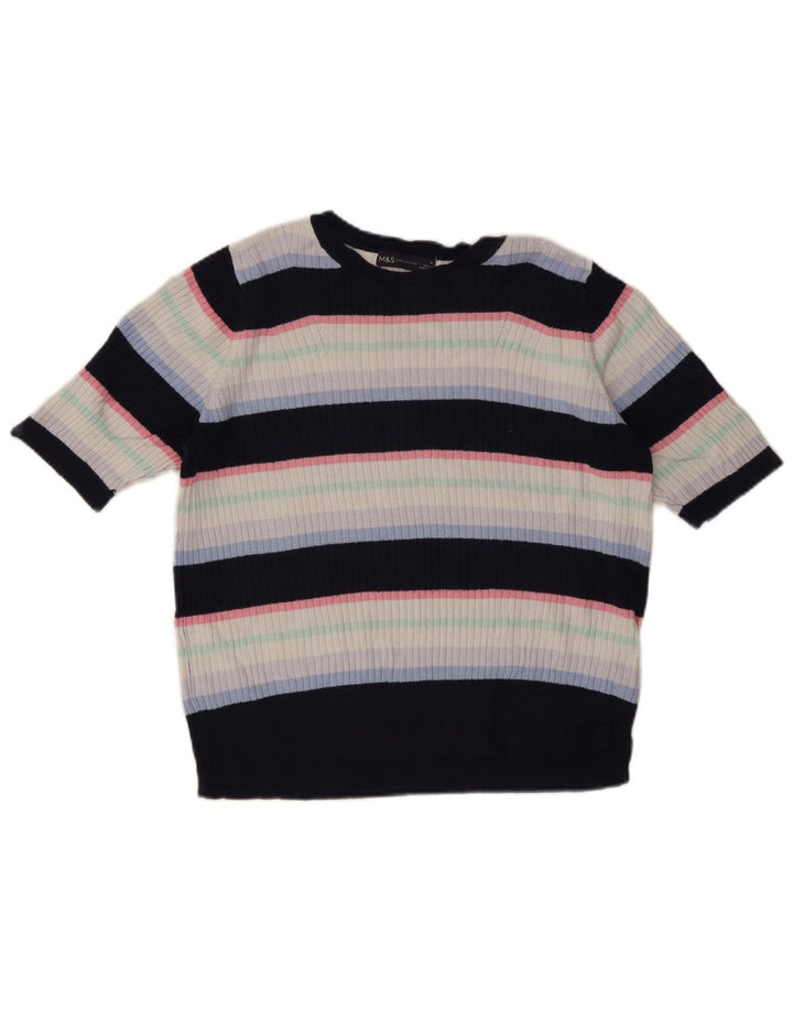 Marks & Spencer Damen T-Shirt Top UK 16 Large Mehrfarbig gestreift