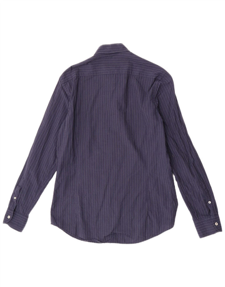 Massimo Dutti Herren-Hemd aus mittelblauer Nadelstreifen-Baumwolle in Marineblau