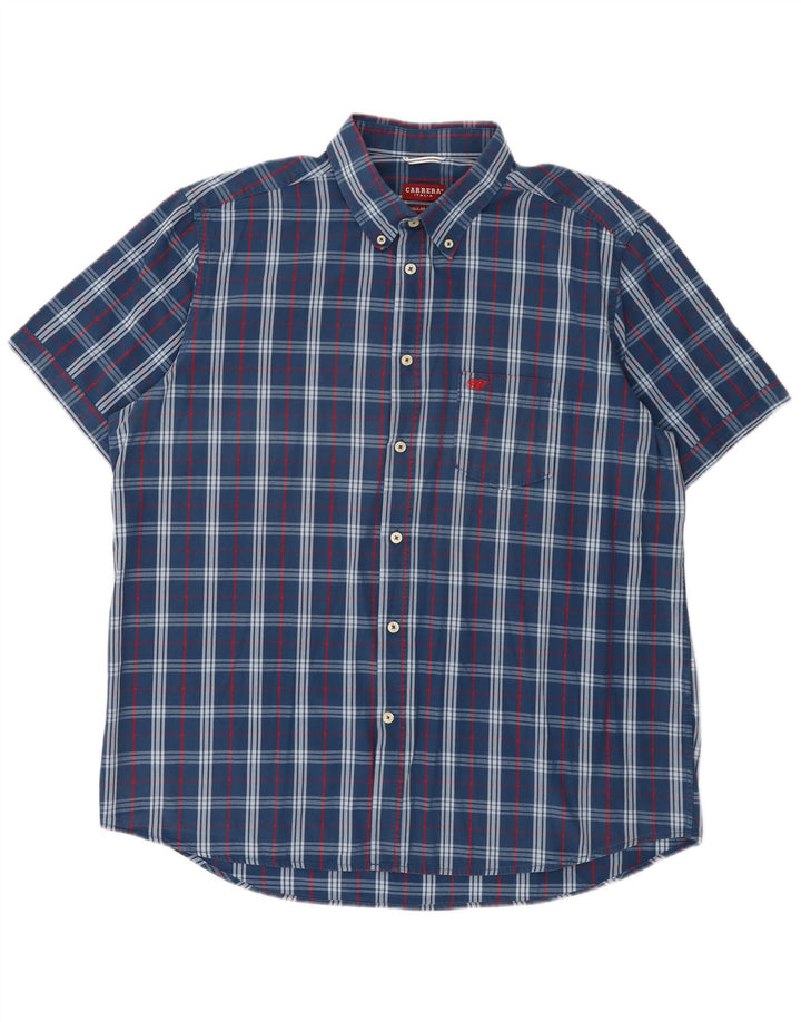 Carrera Herren-Hemd, kurzärmelig, reguläre Passform, 2XL, blau kariert, Baumwolle