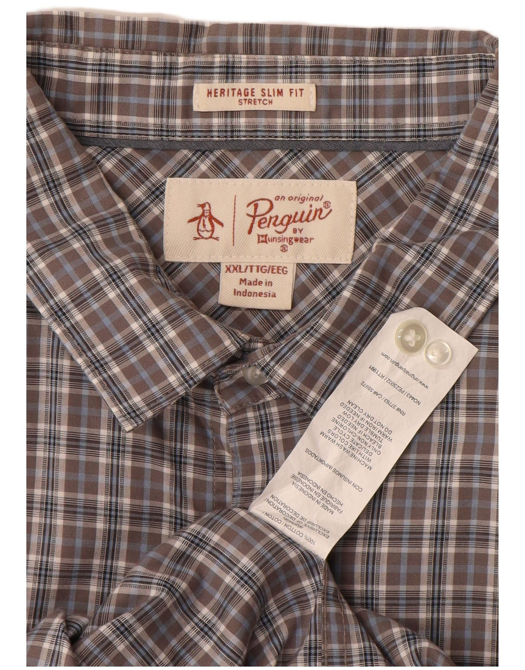PENGUIN Herren Heritage Slim Fit Hemd 2XL grau karierte Baumwolle
