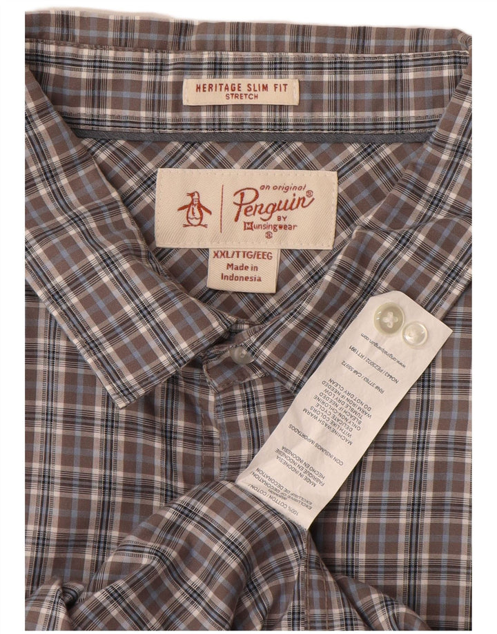 PENGUIN Herren Heritage Slim Fit Hemd 2XL grau karierte Baumwolle