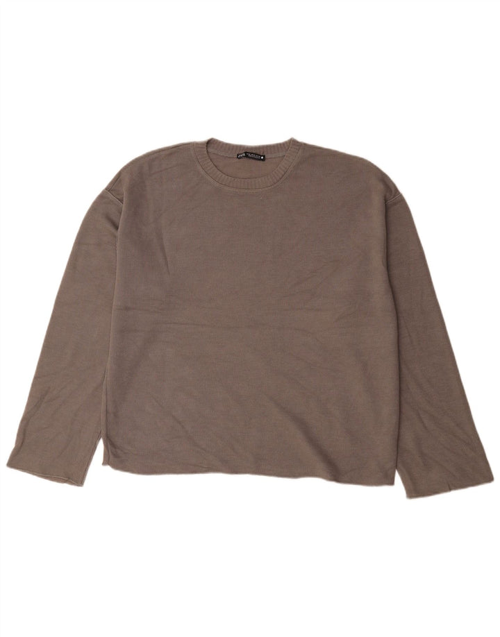 Zara Damen Übergroßes Top Langarm UK 14 Mittelbraun