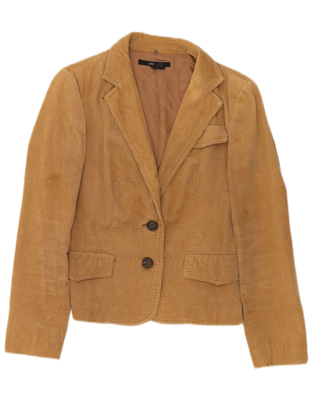 Zara Damen 2-Knopf-Blazer aus Cord, Gr. 10, Größe S, Beige, Baumwolle