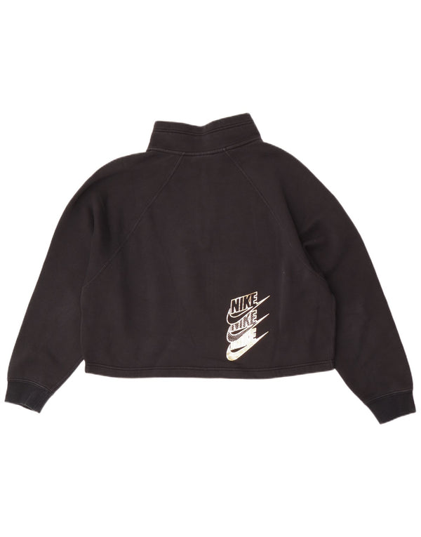 Nike Damen Crop Graphic Zip Neck Sweatshirt Pullover UK 16 Large Schwarz