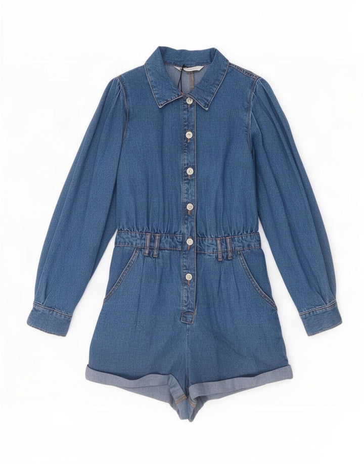 Langärmliger Jeans-Playsuit von Zara für Damen, UK 12, Mittelblau
