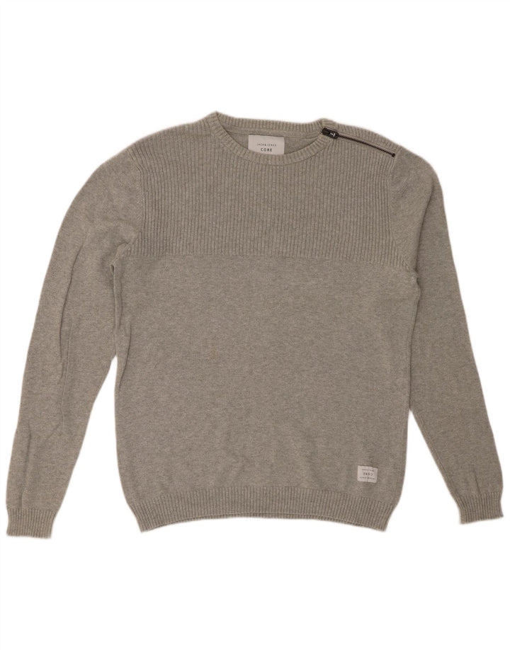 JACK & JONES Herren-Pullover mit Rundhalsausschnitt, mittelgraue Baumwolle