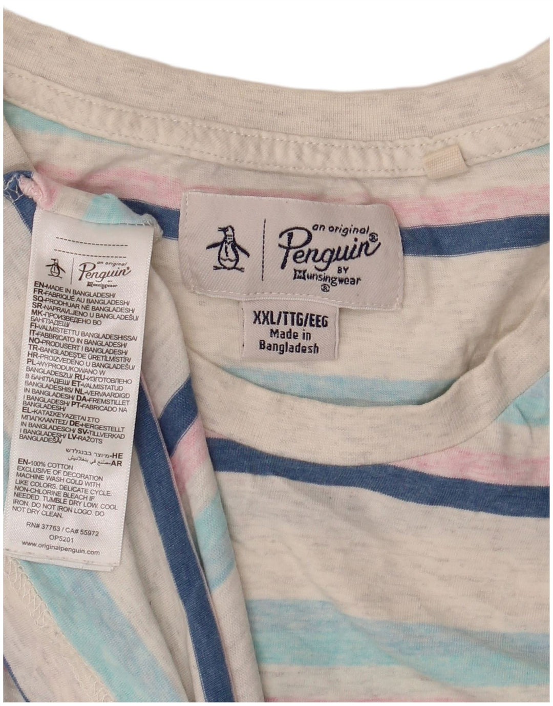 Penguin Herren T-Shirt Top 2XL weiß gestreift aus Baumwolle