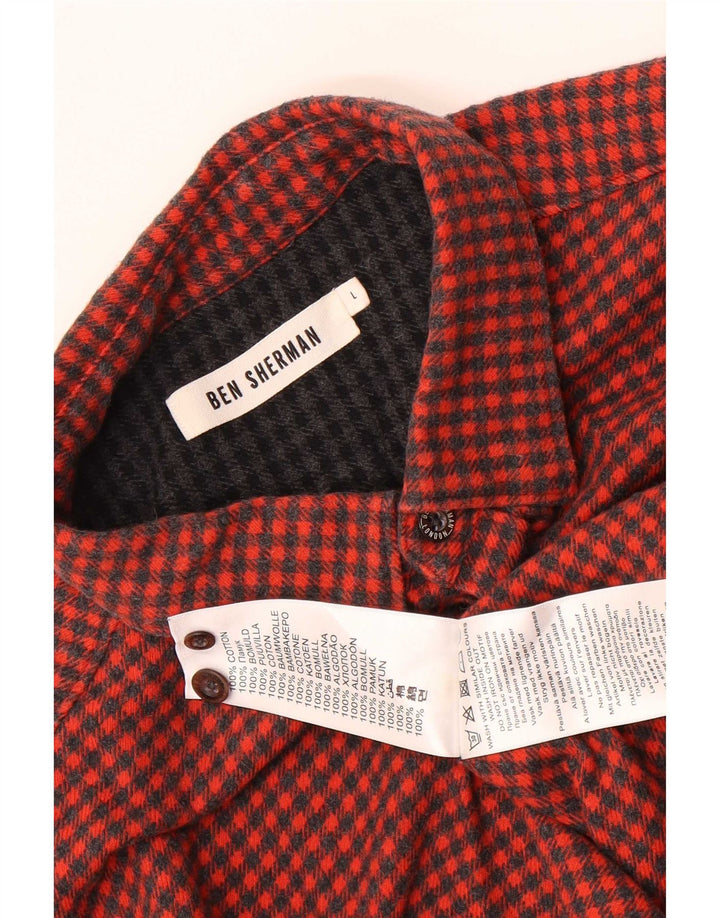 Ben Sherman Herren-Flanellhemd, großes rotes Hahnentrittmuster aus Baumwolle