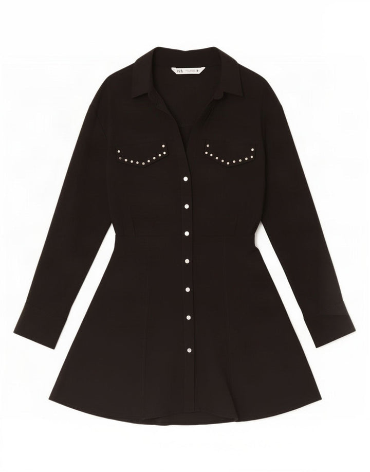Zara Damen Hemdkleid UK 12 Mittelschwarze Viskose