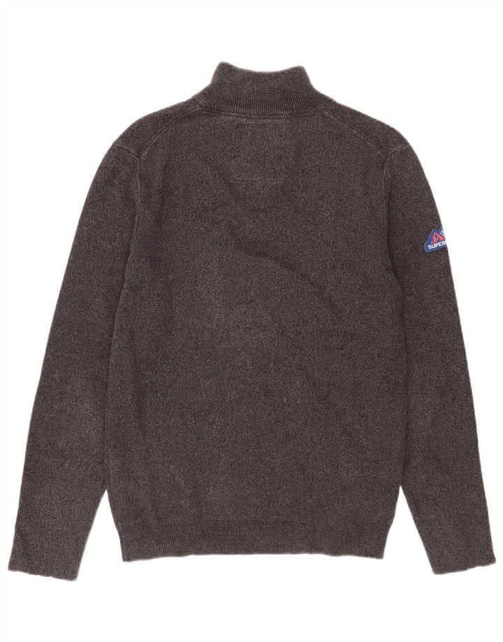 Superdry Herren-Pullover mit Reißverschluss am Hals, mittelgrau gesprenkelte Baumwolle