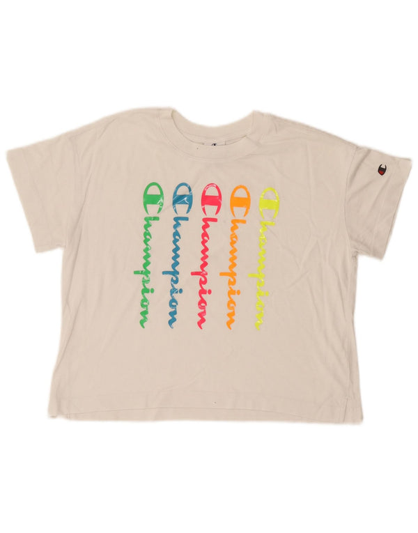 Champion Damen Crop Graphic T-Shirt Top UK 14 Medium Weiß