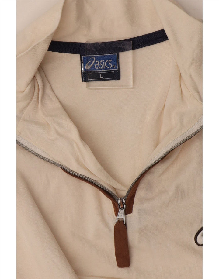 ASICS Herren-T-Shirt mit Reißverschluss am Hals, Größe L, gebrochenes Weiß