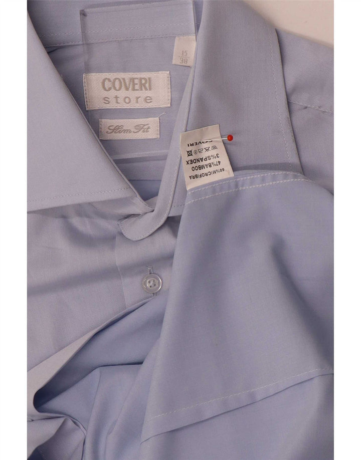 Coveri Slim-Fit-Hemd für Herren, Größe 38 15, mittelblaue Mikrofasern