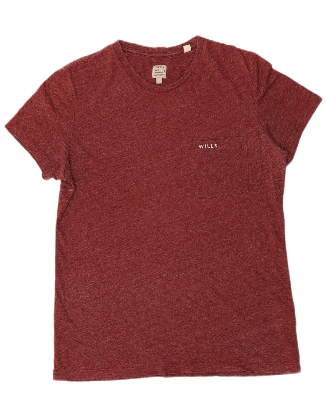 Jack Wills Herren-T-Shirt-Oberteil, großes, burgunderrot meliertes Polyester