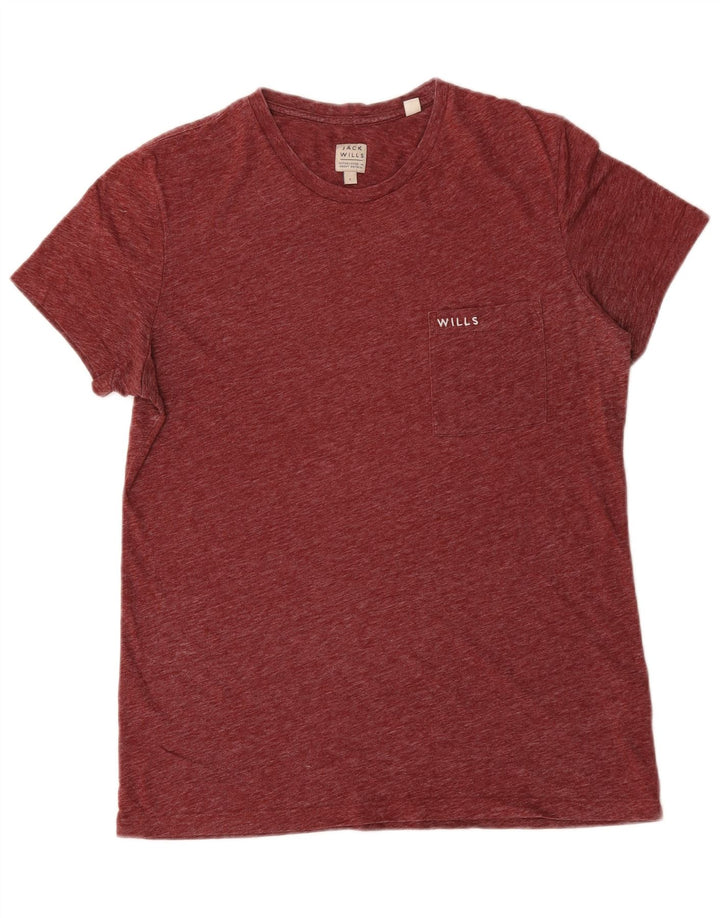 Jack Wills Herren-T-Shirt-Oberteil, großes, burgunderrot meliertes Polyester
