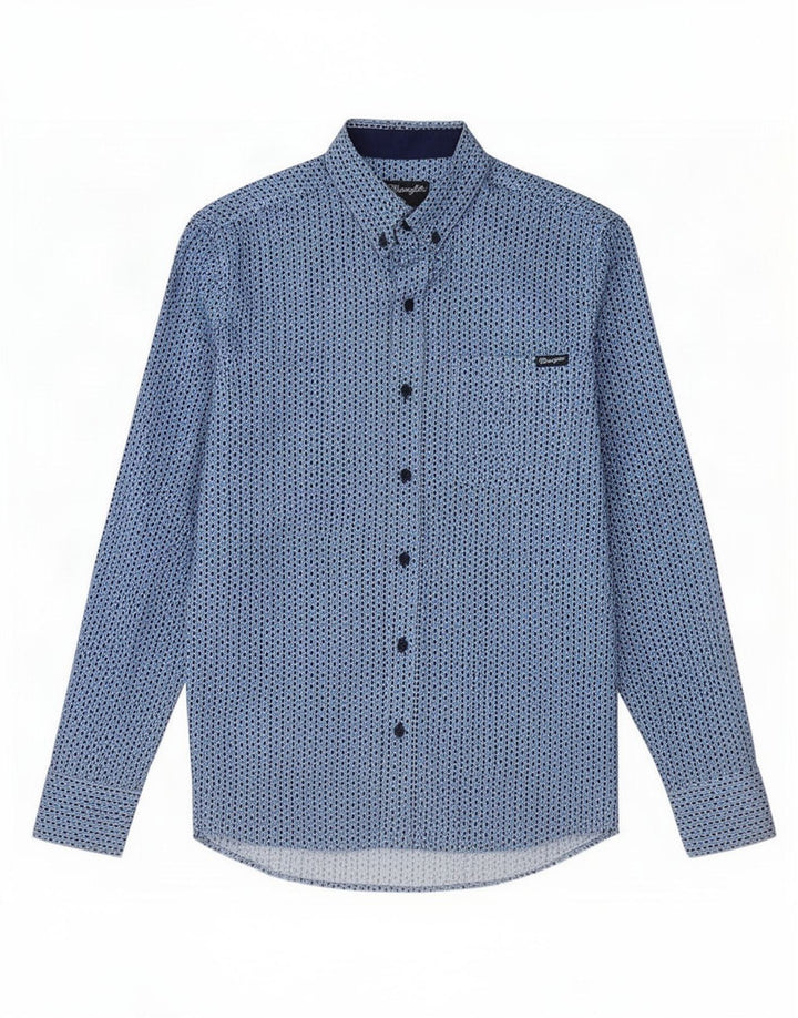 Wrangler Herrenhemd, klein, blau, geometrisch, Baumwolle