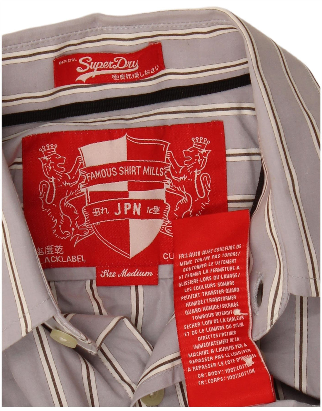 Superdry Herrenhemd aus mittelgrauer, gestreifter Baumwolle