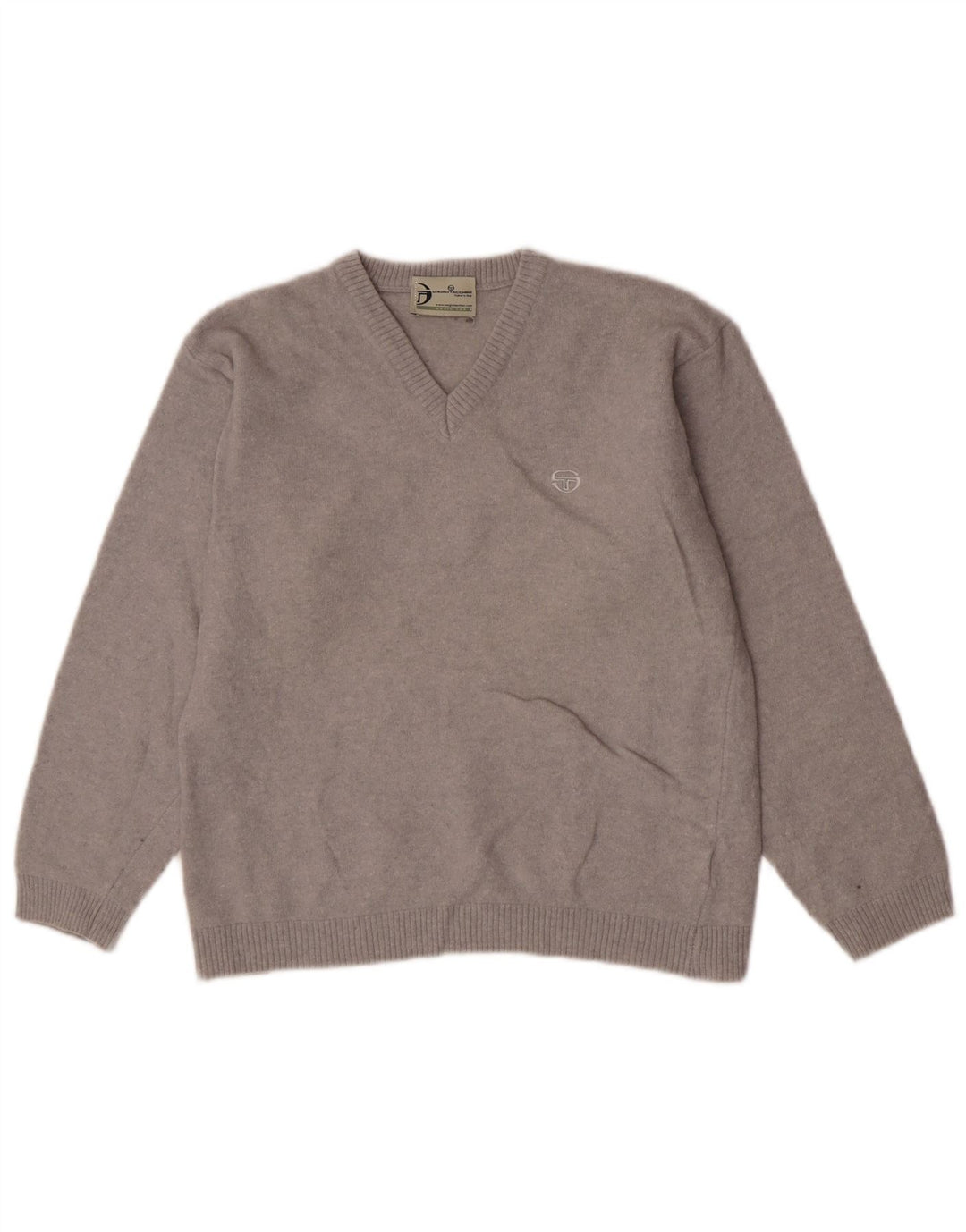 Sergio Tacchini Damen-Pullover mit V-Ausschnitt, UK 12, mittelgraue Wolle