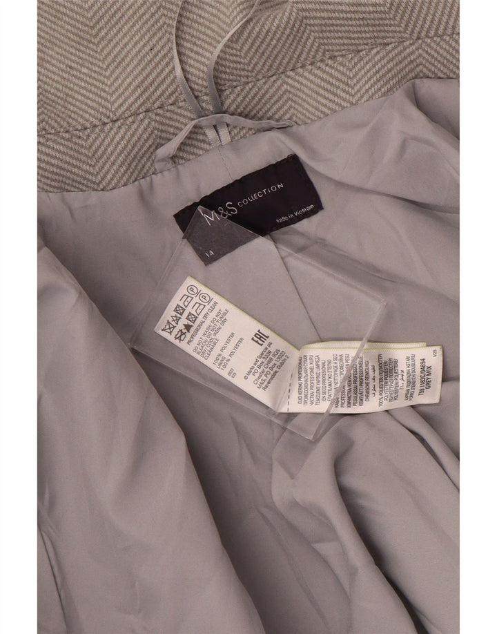 Marks & Spencer Damenmantel UK 14 Large Graues Fischgrätenmuster aus Polyester