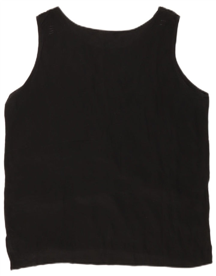 VINTAGE Damen Ärmelloses Blusentop UK 14 Mittelschwarze Seide
