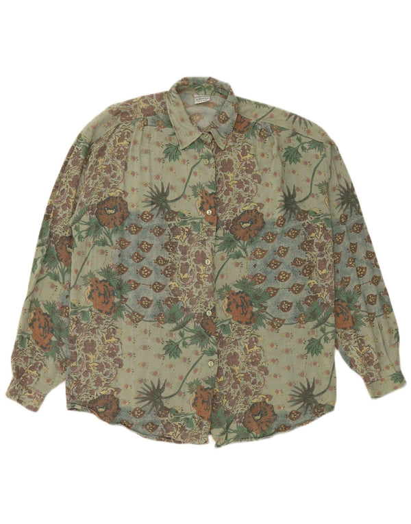 BENETTON Damen-Hemd UK 18 XL Grün geblümte Viskose