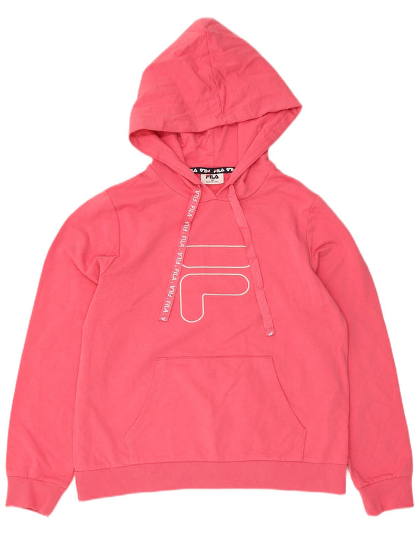 Fila Womens Graphic Hoodie Pullover UK 14 Mittelrosa Baumwolle