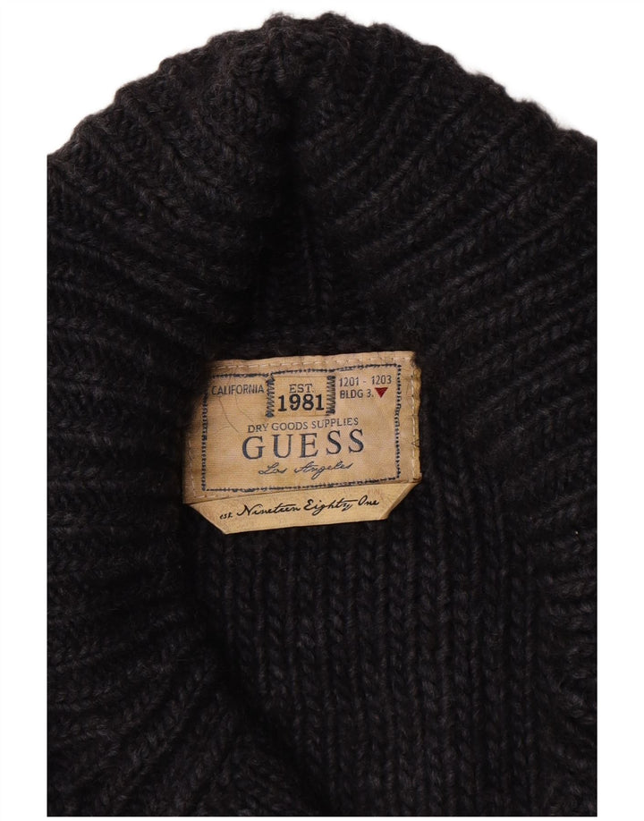 Guess Herren-Strickjacke mit Duffle-Knöpfen, groß, aus schwarzem Acryl