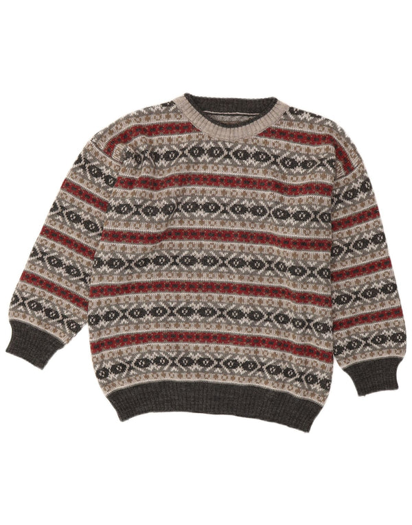 Vintage Damen Rundhalspullover Pullover UK 16 Large Grey Fair Isle