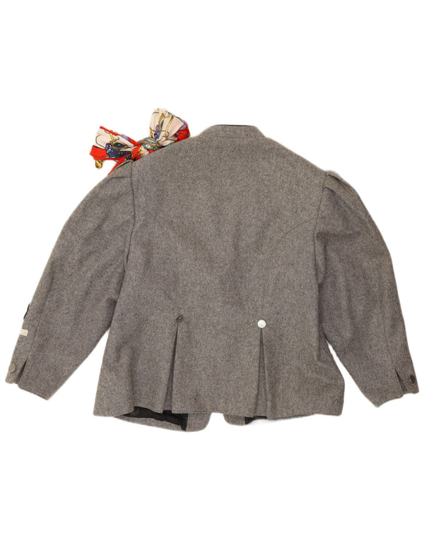 Vintage Damen Trachten 3/4 Ärmel Blazer Jacke UK 14 Mittelgrau