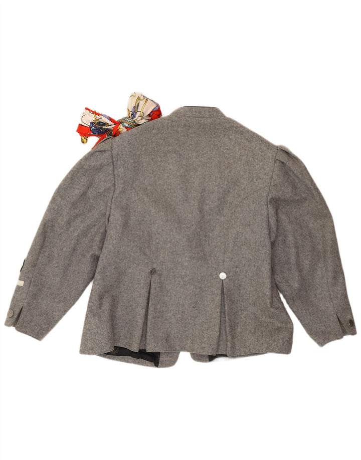 Vintage Damen Trachten 3/4 Ärmel Blazer Jacke UK 14 Mittelgrau