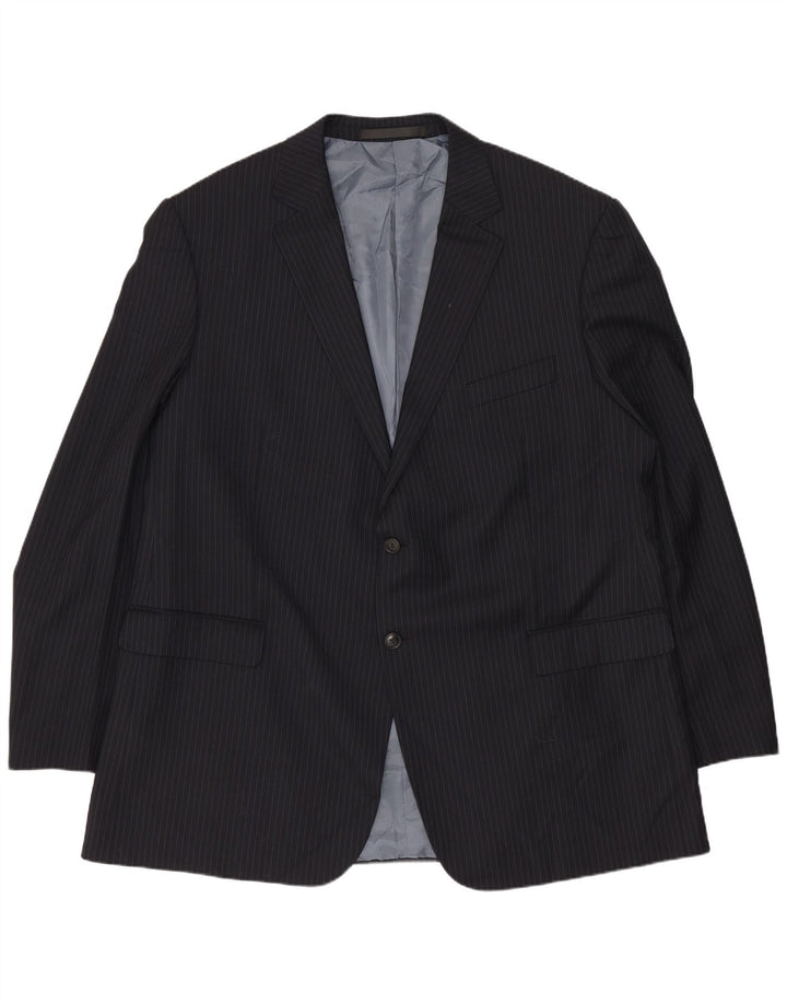 Marks & Spencer Herren Longline Blazer Jacke UK 48 2XL Marineblau Nadelstreifen