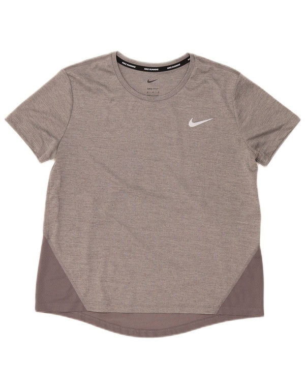 Nike Damen Dri Fit T-Shirt Top UK 14 Mittelgraues Colourblock-Polyester