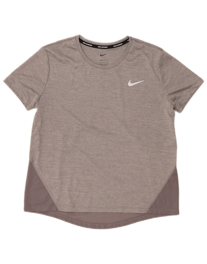 Nike Damen Dri Fit T-Shirt Top UK 14 Mittelgraues Colourblock-Polyester