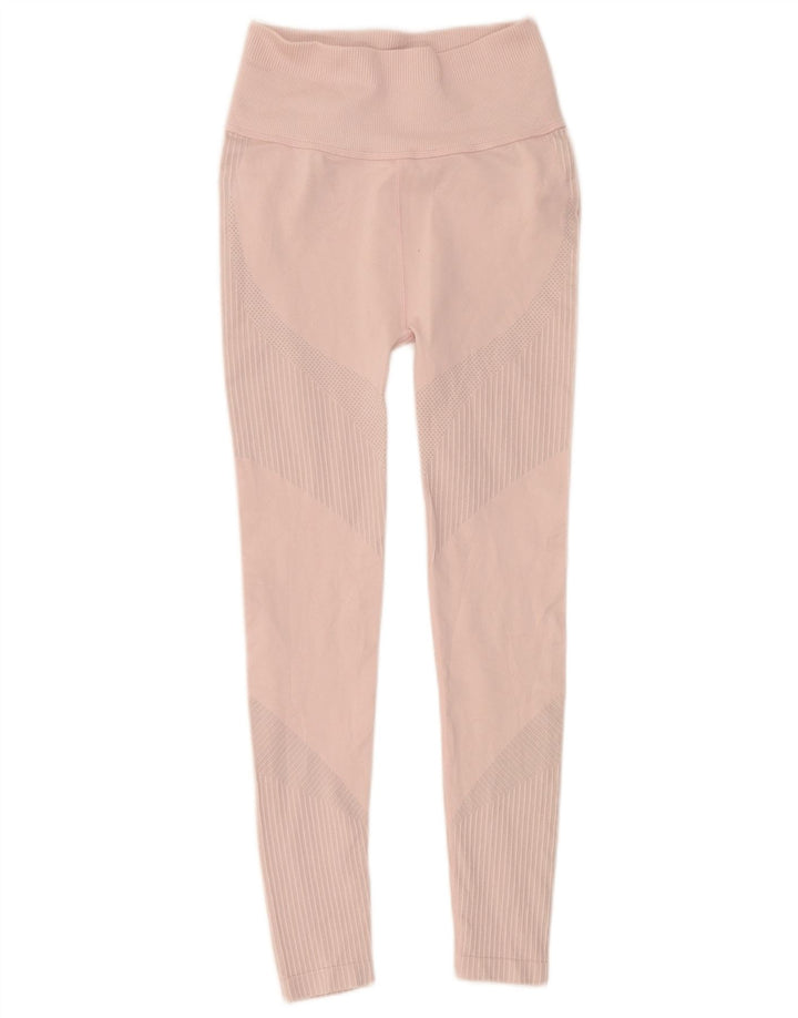Puma Womens Graphic Leggings UK 6 XS Rosa gestreiftes Polyester