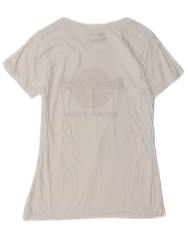 HARD ROCK CAFE Damen Grafik-T-Shirt Top UK 10 Small Weiß