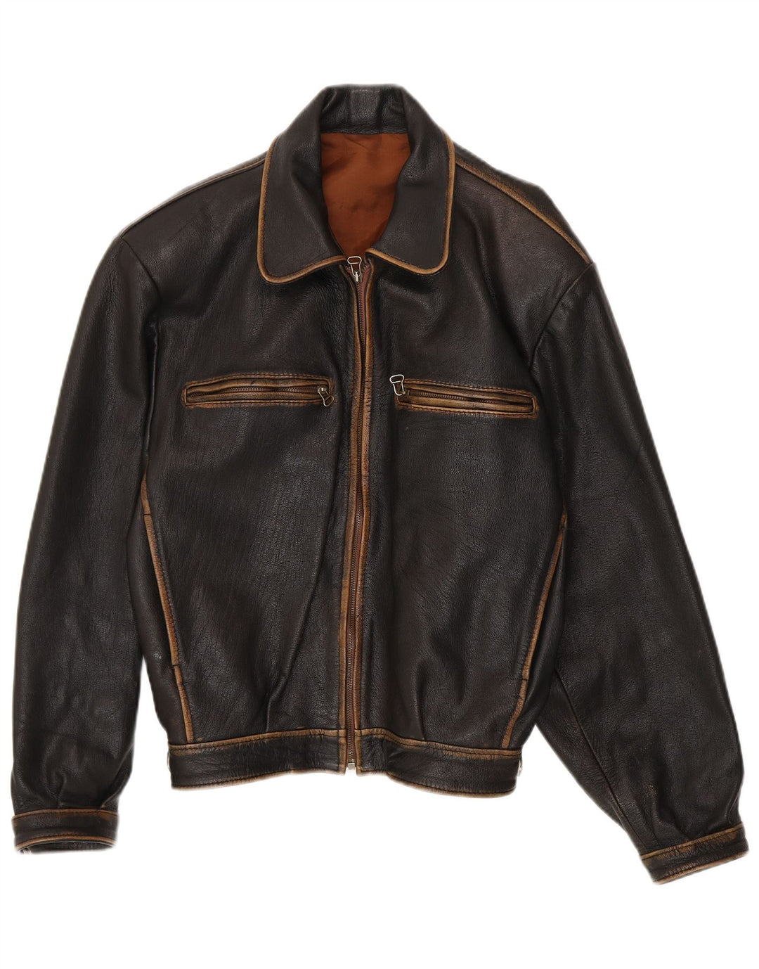 Vintage Herren Loose Fit Bomber Lederjacke UK 38 Mittelschwarzes Leder