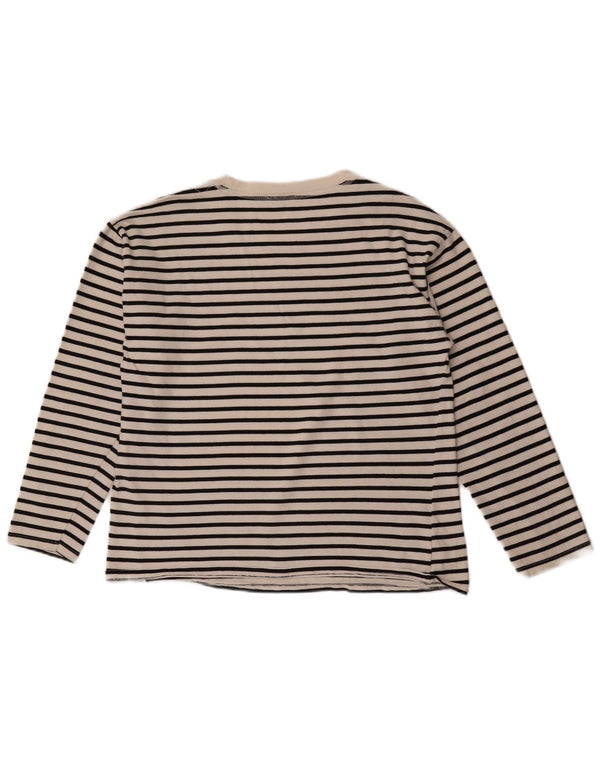 Zara Damen Top Langarm UK 16 Große weiß gestreifte Baumwolle