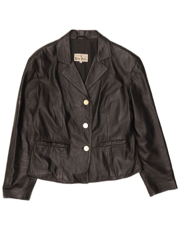 Vintage Damen 3 Knopf Leder Blazer Jacke IT 46 Großes schwarzes Leder