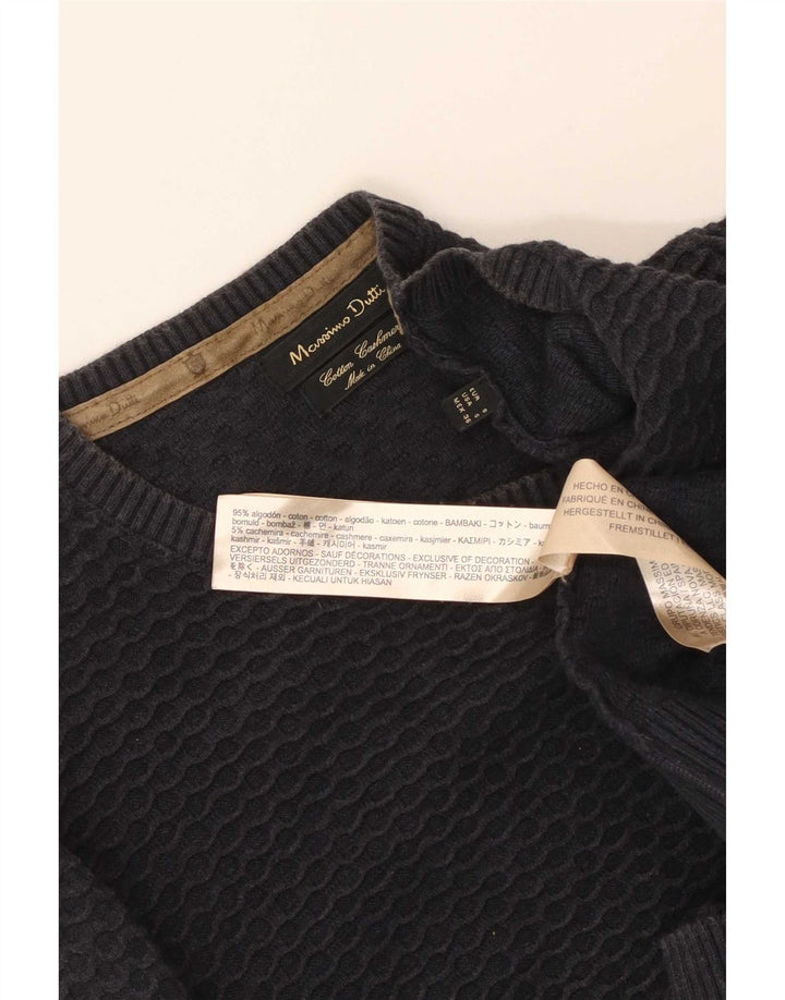 Massimo Dutti Herren-Pullover mit Rundhalsausschnitt, Größe S, marineblaue Baumwolle